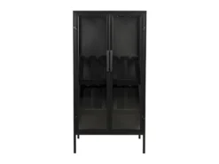 ROB - Meuble Bar En Fer Noir Et Vitrine En Verre Trempé