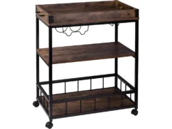 Chariot De Service Desserte En Métal Avec Casier à Vin MDF 85 Cm Marron 19_0000052
