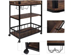 Chariot De Service Desserte En Métal Avec Casier à Vin MDF 85 Cm Marron 19_0000052 -Herman Miller Magasin accessoire et rangement cuisine 12218371