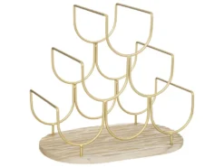 Range Bouteilles En Métal Doré Et Bois Capacité 6 Bouteilles