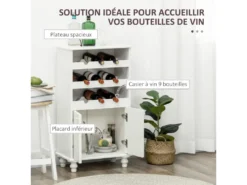 Buffet 2 Portes Casier 9 Bouteilles Intégré Piètement Bois De Pin MDF Panneaux Blanc -Herman Miller Magasin accessoire et rangement cuisine 12446109