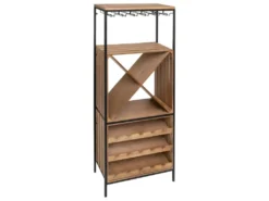 Meuble De Bar Range Bouteilles Et Porte Verres En Bois Et Métal Noir H 160 Cn