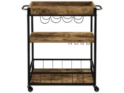 Chariot De Service Roulant Desserte Cuisine Avec Range Bouteilles Range Verres Plateau Amovible Roulettes Verrouillables Panneau De Particules Métal Plastique 89,5 X 67 X 40 Cm Bois Foncé Noir 03_0005009