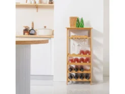 Meuble Range Bouteilles Et Verres Bambou Style Naturel - 16 Bouteilles, 9 Verres - Dim. 47L X 29l X 99H Cm -Herman Miller Magasin accessoire et rangement cuisine 13602245