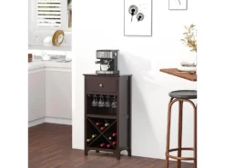 Casier à Vin Design Industriel étagère à Bouteilles 12 Bouteilles Support Verres à Vin Intégré MDF Brun Foncé