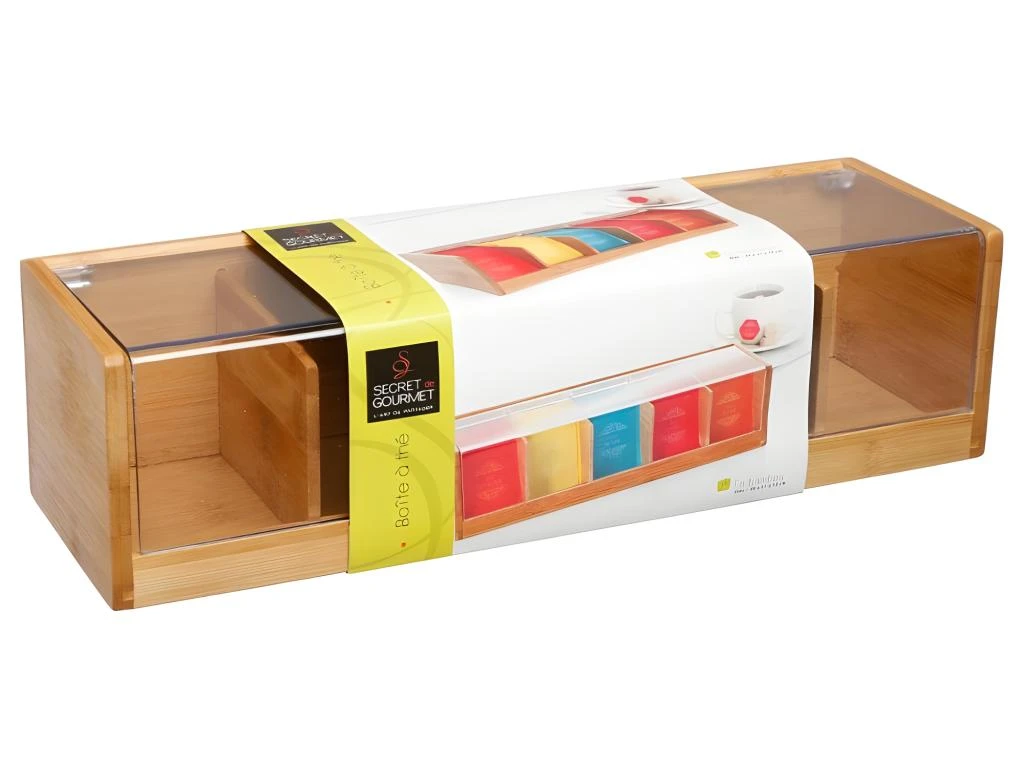 Boîte à Thé 5 Compartiments "Bambou" 36cm Naturel 2 Boîte à Thé 5 Compartiments "Bambou" 36cm Naturel – Image 2