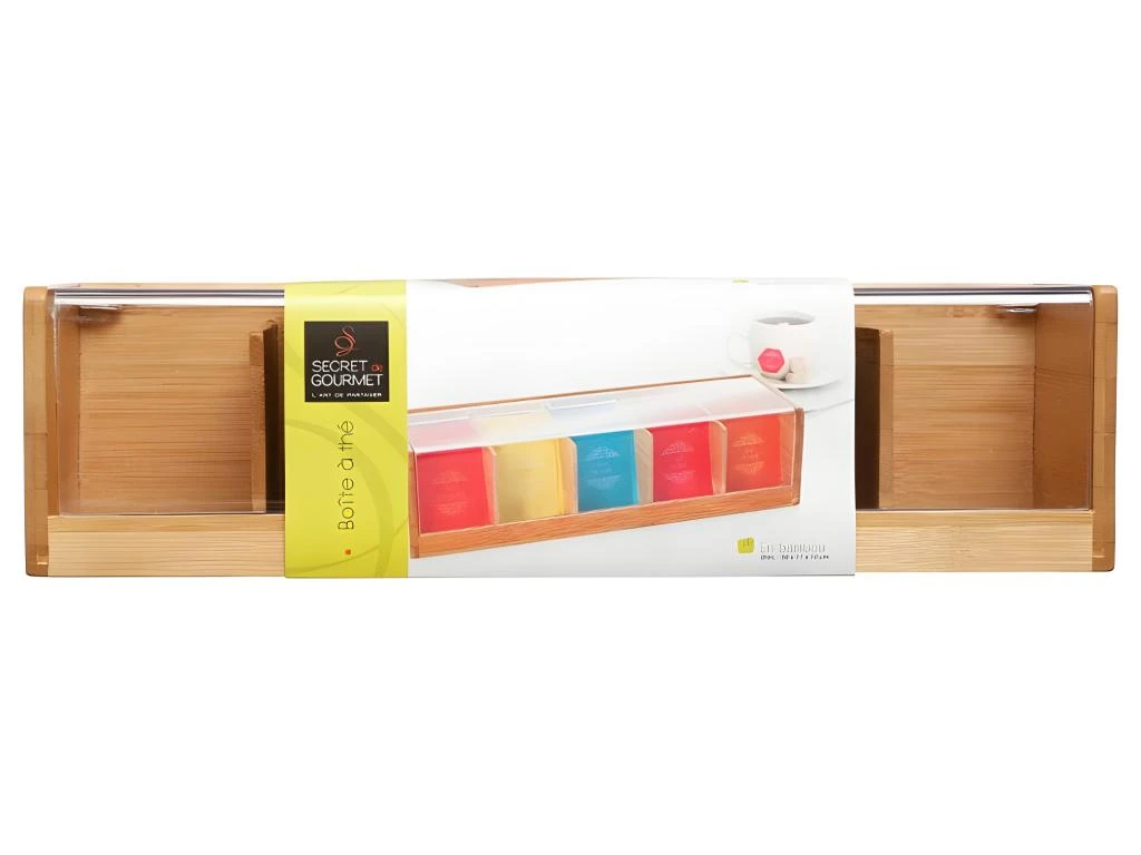 Boîte à Thé 5 Compartiments "Bambou" 36cm Naturel 3 Boîte à Thé 5 Compartiments "Bambou" 36cm Naturel – Image 3