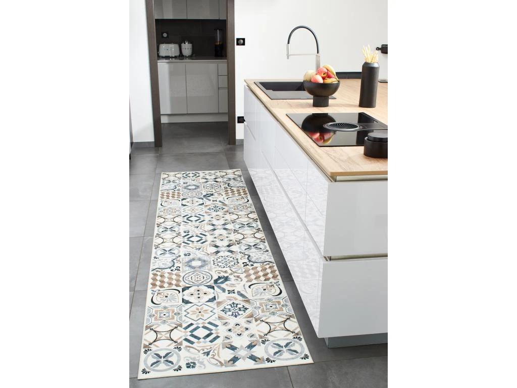 Tapis De Cuisine - Marron - Carreaux De Ciment - 80x300cm 1 Tapis De Cuisine - Marron - Carreaux De Ciment - 80x300cm