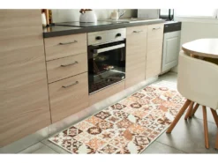 Tapis De Cuisine - Orange - Carreaux De Ciment - 70x180cm