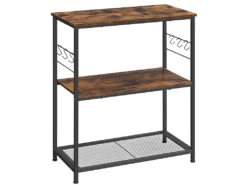 Meuble De Cuisine étagère De Rangement îlot Support Four Micro-ondes Avec 3 étagères Ouvertes 6 Crochets 80 X 40 X 90 Cm Style Industriel Marron Rustique Et Noir 12_0003135