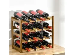 Étagère à Bouteilles Casier à Vin Range Bouteilles Horizontal 4 Niv. 16 Bouteilles Max. Bois De Bambou