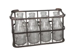 Range-bouteilles En Fer Avec 8 Bouteilles En Verre