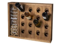 Range Bouteilles Mural En Bois 16 Bouteilles Avec Réserve Bouchons
