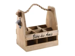 Porte 6 Bouteilles De Bières En Bois Avec Décapsuleur 26 X 17 X 28 Cm