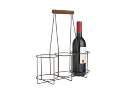 Panier 3 Bouteilles En Métal Vieilli 33 X 36 X 11 Cm