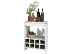 Console - Meuble BAR Blanc Rangement 8 Bouteilles FLOAT