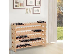 Étagère à Bouteilles Casier à Vin Range Bouteilles Horizontal 6 Niveaux 72 Bouteilles Max. Dim. 114L X 28l X 80H Cm Bois De Pin Massif