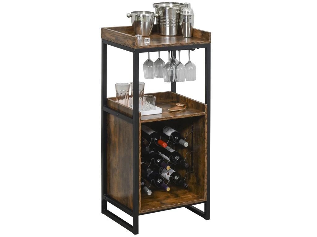 Casier à Vin Design Industriel étagère à Bouteilles 9 Bouteilles Support Verres à Vin Intégré Métal Noir Aspect Vieux Bois Veinage 2 Casier à Vin Design Industriel étagère à Bouteilles 9 Bouteilles Support Verres à Vin Intégré Métal Noir Aspect Vieux Bois Veinage – Image 2