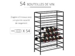HOMCOM Étagère à Vin Rack Pour Bouteilles Range-bouteilles Capacité 54 Bouteilles Dim. 63L X 25l X 91H Cm Métal Noir -Herman Miller Magasin accessoire et rangement cuisine 8844379