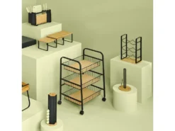 Rack à Bouteilles En Métal Noir Et Bambou Coloris Naturel - Longueur 25,5 X Profondeur 17 X Hauteur 38 Cm -Herman Miller Magasin accessoire et rangement cuisine 9449915