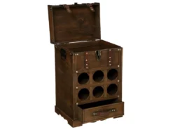 Coffre Mini Bar Rétro En Bois 6 Cases à Bouteilles H 58.5 Cm