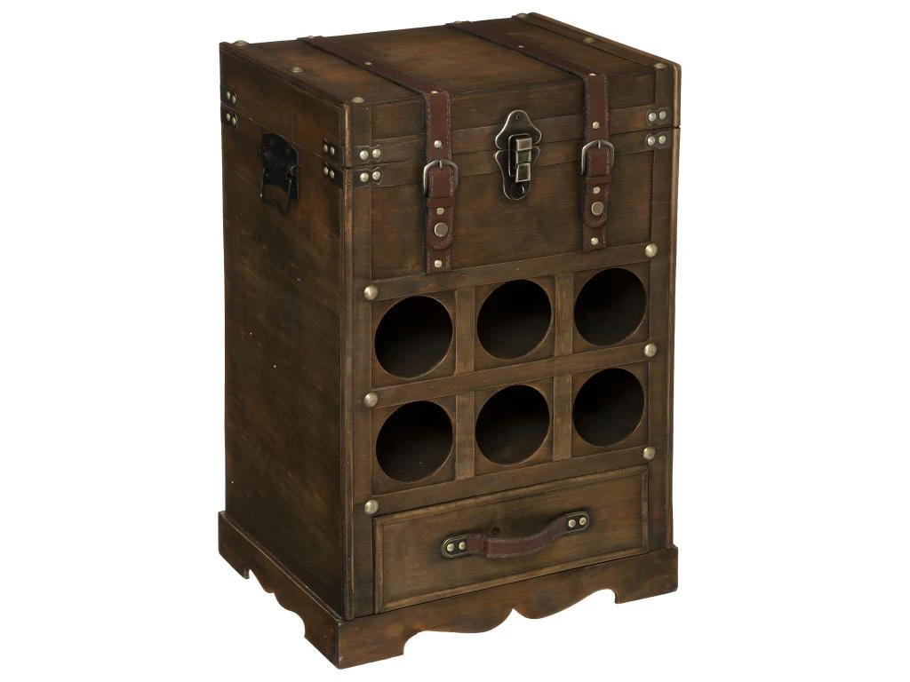 Coffre Mini Bar Rétro En Bois 6 Cases à Bouteilles H 58.5 Cm 2 Coffre Mini Bar Rétro En Bois 6 Cases à Bouteilles H 58.5 Cm – Image 2