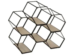 Range Bouteille En Métal Noir Et Bois Capacité 6 Bouteilles