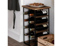 Porte Bouteilles Coloris Noir En Bois / Métal - Longueur 30 X Profondeur 30 X Hauteur 59,50 Cm