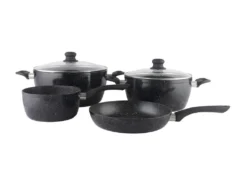 Batterie De Cuisine ROC En Aluminium Forgé - Revêtement Marbre - 6 Pièces - Noir