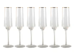 Lot De 6 Flûtes à Champagne Striées Art Déco 30cl CELEBRATION - D. 7 X H. 26 Cm - Liseré Doré