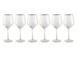 Lot De 6 Verres à Vin Striés Style Art Déco 45 Cl CELEBRATION - Verre - D.10 X H. 23 Cm - Liseré Doré
