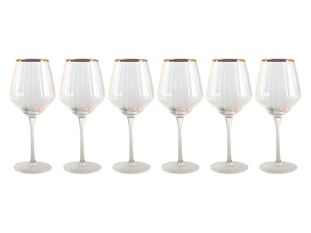 Lot De 6 Verres à Vin Striés Style Art Déco 45 Cl CELEBRATION - Verre - D.10 X H. 23 Cm - Liseré Doré 1 Lot De 6 Verres à Vin Striés Style Art Déco 45 Cl CELEBRATION - Verre - D.10 X H. 23 Cm - Liseré Doré
