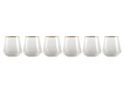 Lot De 6 Verres à Eau Striés Style Art Déco 48 Cl CELEBRATION - Verre - D. 9,5 Cm - Liseré Doré