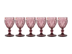 Lot De 6 Verres à Pied En Relief Style Vintage KEITH 25cl - Verre - 8 X 8 X 15,5 Cm - Violet