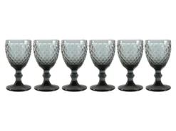 Lot De 6 Verres à Pied En Relief Style Vintage CALGARY 25cl - Verre - 8 X 8 X 15,5 Cm - Gris