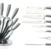 Ensemble Couteaux 7 Pièces + Support Pliant Et Pivotant à 360° Silver/Noir Royalty Line