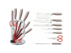 Ensemble Couteaux 7 Pièces + Support Pliant Et Pivotant à 360° Rouge/Strié Royalty Line