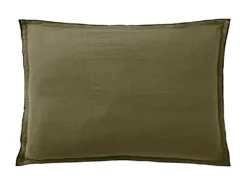 Taie D'oreiller Carrée 50x70 Cm En Lin Lavé Olive - Linge De Lit Taie D’oreiller Premium 100 % Lin Lavé