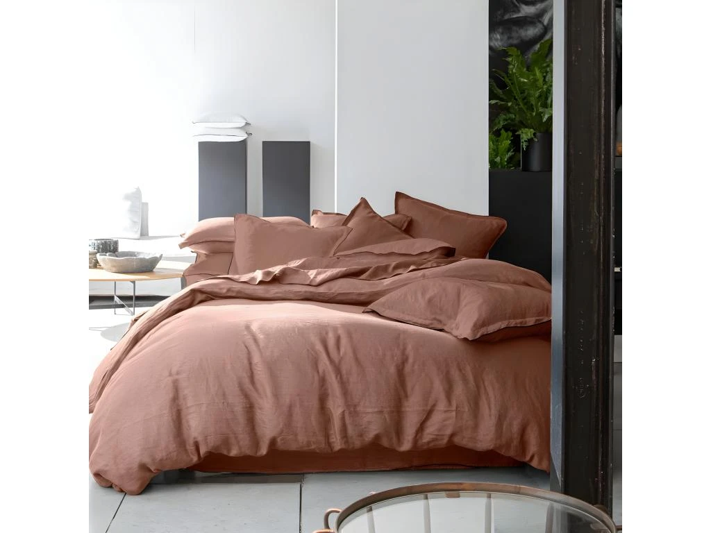 Housse De Couette 240x260 Cm + 2 Taies D'oreiller 65x65 Cm En Lin Français Lavé Nougat 4 Housse De Couette 240x260 Cm + 2 Taies D'oreiller 65x65 Cm En Lin Français Lavé Nougat – Image 4