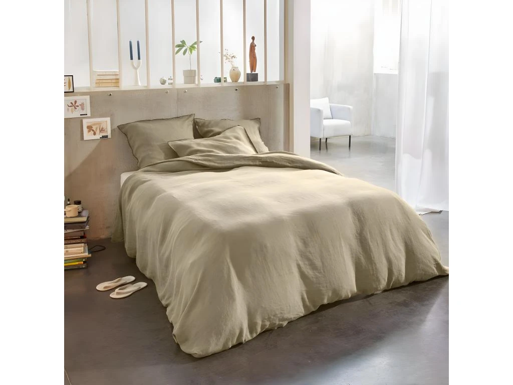 Housse De Couette 220x240 Cm + 2 Taies D'oreiller 65x65 Cm En Lin Français Lavé Latte 1 Housse De Couette 220x240 Cm + 2 Taies D'oreiller 65x65 Cm En Lin Français Lavé Latte