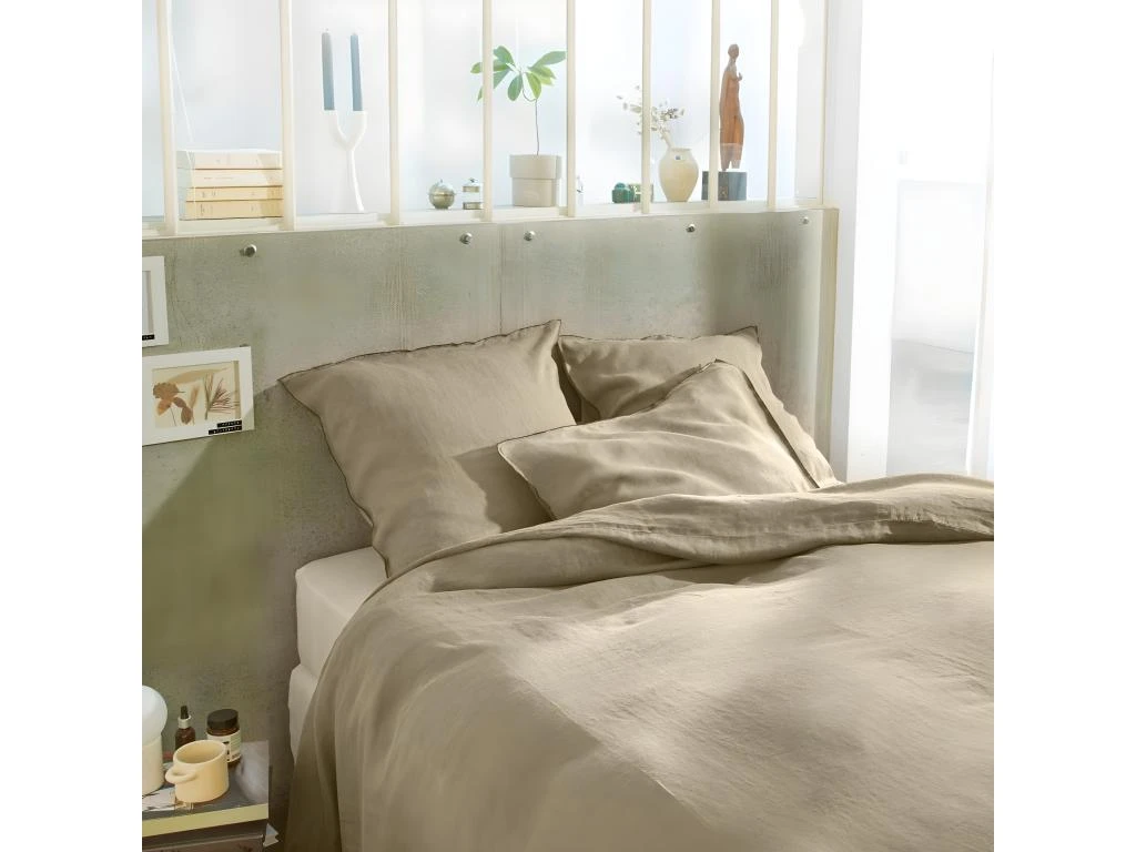 Housse De Couette 220x240 Cm + 2 Taies D'oreiller 65x65 Cm En Lin Français Lavé Latte 2 Housse De Couette 220x240 Cm + 2 Taies D'oreiller 65x65 Cm En Lin Français Lavé Latte – Image 2