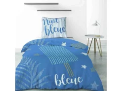 Housse De Couette 140x200 Cm + 1 Taie D'oreiller 65x65 Cm 100% Coton 47 Fils Nuit Bleue