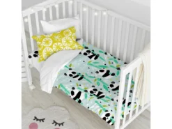 Parure Housse De Couette Berceau 100x120 Cm Panda Garden Blue