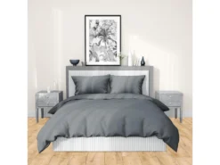 Parure De Lit 260x240 Cm Satin De Coton SAPRI Gris Acier 3 Pièces