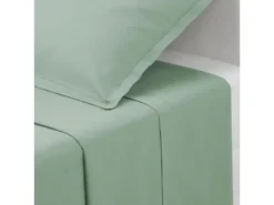 Drap 2 Personnes En Coton Vert Céladon 240 X 290 Cm