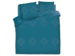 Parure De Lit 2 Personnes 260 X 240 Cm Housse De Couette Avec 2 Taies Coton Lavé Bleu Canard Tufté -Herman Miller Magasin linge de lit 12441195