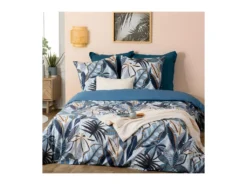 Parure De Lit 2 Personnes 260 X 240 Cm Housse De Couette Avec 2 Taies Imprimé Nikau Bleu -Herman Miller Magasin linge de lit 12443221
