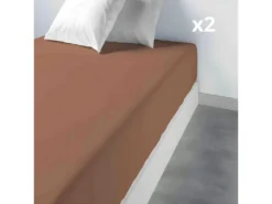 2 Draps Housse 80x200 +35 Cm 100% Coton 57 Fils Cannelle