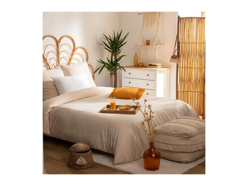 Parure De Lit 2 Personnes En Coton Et Lin Ivoire 240 X 220 Cm Housse De Couette Avec 2 Taies 2 Parure De Lit 2 Personnes En Coton Et Lin Ivoire 240 X 220 Cm Housse De Couette Avec 2 Taies – Image 2