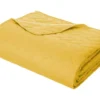 Dessus De Lit Jaune Moutarde Motif Tresse 240 X 260 Cm Avec 2 Taies